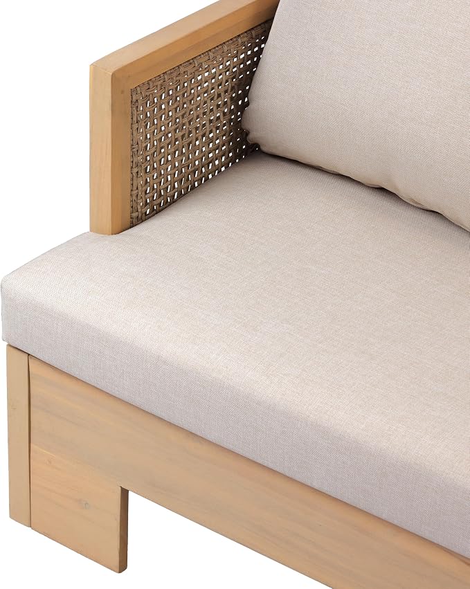 Christopher Knight Home Mason 5 Piece Patio Furniture Set with 3-Seater Sofas, Club Chairs and Coffee Table, Outdoor Acacia Wood Conversation Set, Patio Sofa Set for 8, Light Teak+Light Brown+Beige