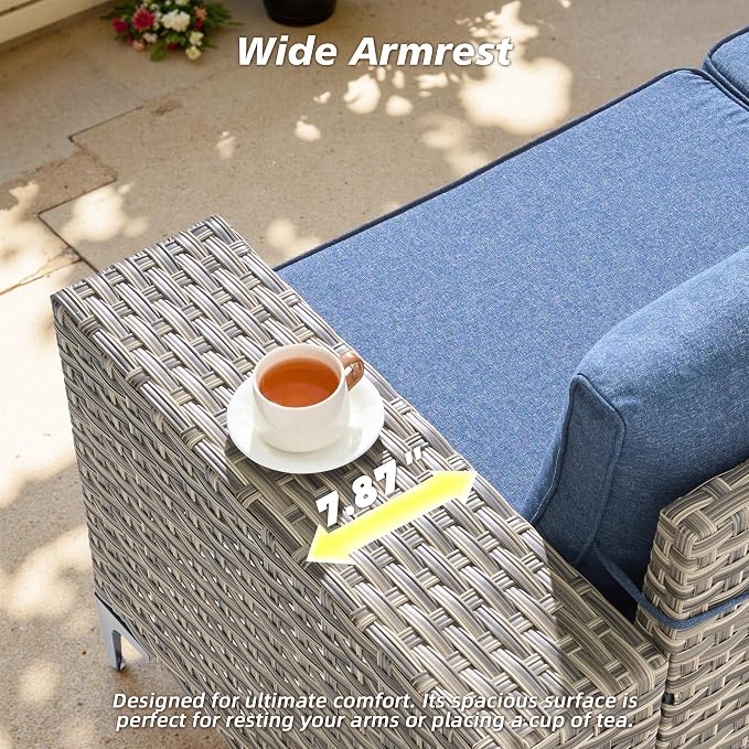 CAODOC 5-Piece Patio Furniture Set with L-Shape Sofa Chaise, Outdoor Sectional Couch Solar Table, Modern Modular Wicker Rattan Conversation Set