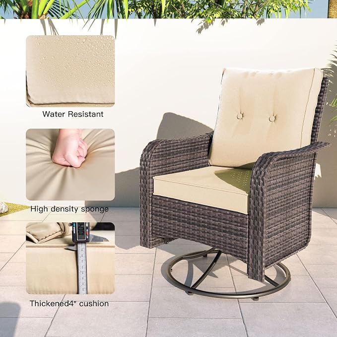 Kullavik 11PCS Outdoor Patio Furniture Set,PE Wicker Rattan Sectional Sofa Patio Conversation Sets with 43" 55000BTU Gas Propane Fire Pit Table,Swivel Rocking Chairs Set,Sand