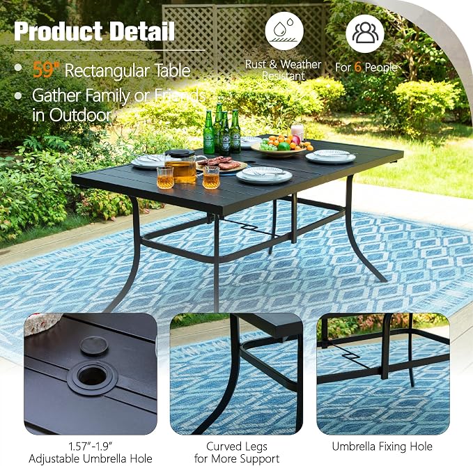 Sophia & William 7 Pieces Outdoor Dining Set with 13ft Red Patio Umbrella, Patio Metal Table and Rattan Chairs Set for 6 People, Patio Dining Set with Cushions & 1.6" Adjustable Umbrella Hole