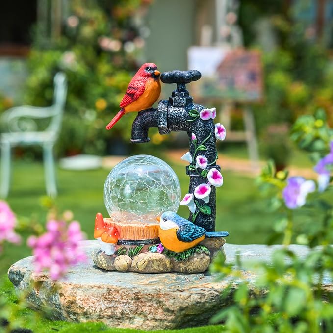 TERESA'S COLLECTIONS Garden Decor for Outside Red Cardinal Bird Statues with Outdoor Solar Lights, Resin Garden Sculptures & Statues for Lawn Porch Yard Decor, Valentines Gifts for Women Mom,8.3"