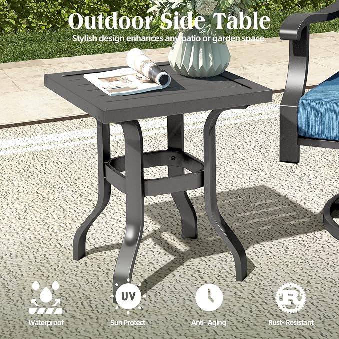 Outdoor Swivel Rocking Chairs, 3 Piece Metal Patio Rocker Chair w/Coffee Table, Aluminum Patio Bistro Furniture Set with 5" Thickened Cushions for Porch, Yard, Balcony, Blue