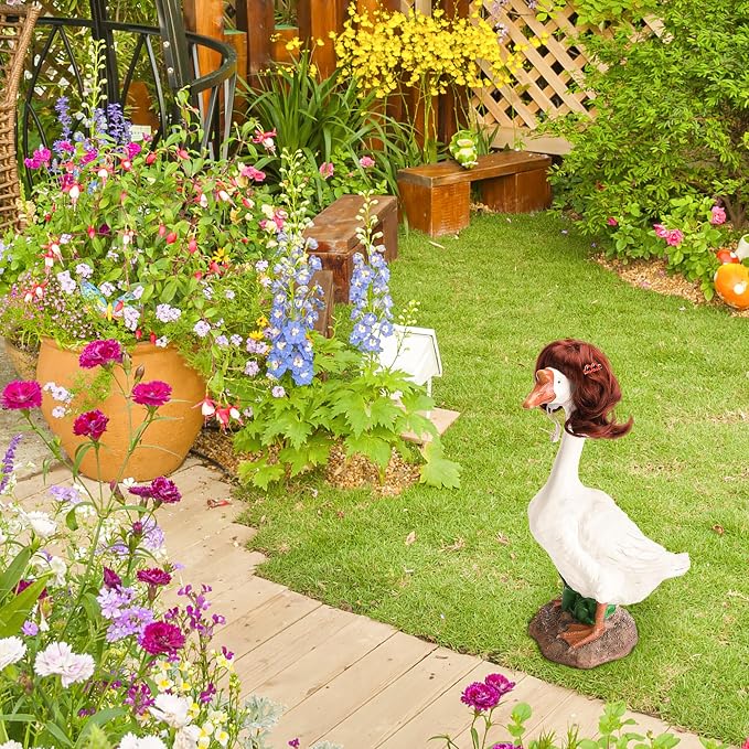 DECOHS 4 Pcs Porch Goose Wigs with Hair Clips, Cute Lawn Goose Statue Braid Wig, Porch Goose Outfits Costume for Outdoor Garden Patio Yard Goosey Decoration
