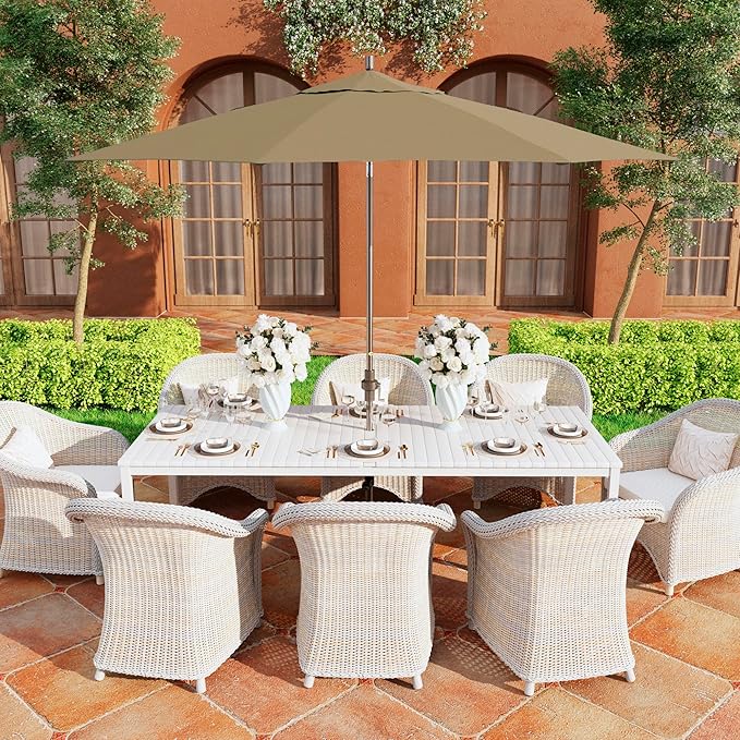 California Umbrella 11Ft Premium Sunbrella Patio Umbrella, Hand-Crank, Tilt-Collar, Gray Frame, Heather Beige Fabric