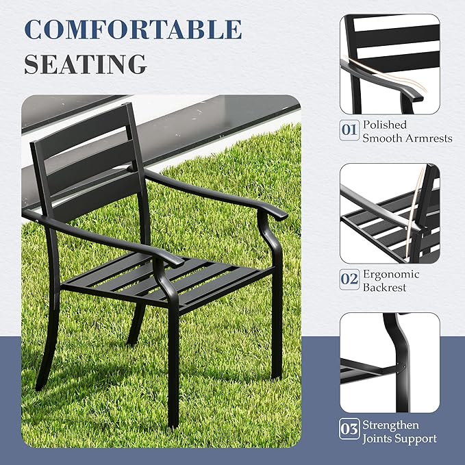 HOMREST 7 Piece Outdoor Patio Dining Set for 6, 48" Round Metal Table with Umbrella Hole and Storage Shelf, Stackable Wrought Iron Chairs, Large Patio Furniture Set for Deck/Backyard/Poolside/Garden