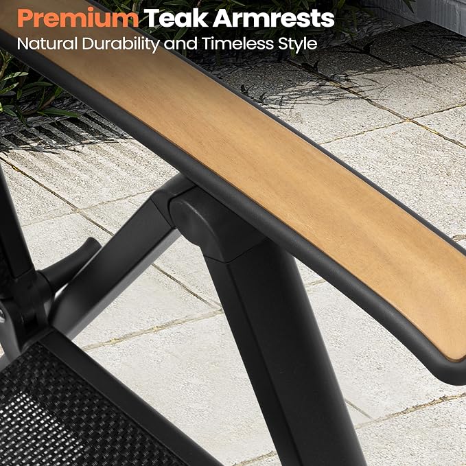 Pellebant 2 Pieces Aluminum Outdoor Dining Chairs, Patio Foldable Adjustable Backrest Armchair, Weather Resistant Outdoor Furniture Set for Deck, Porch & Backyard