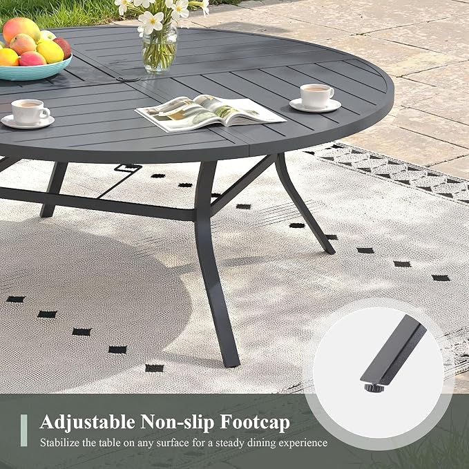 Outdoor Dining Set for 8, 63.1" Outdoor Dining Table with Umbrella Hole and Padded Textilene Patio Swivel Chairs, 9 Pieces Patio Table and Chairs Set for Garden Backyard, Grey and Dark Grey