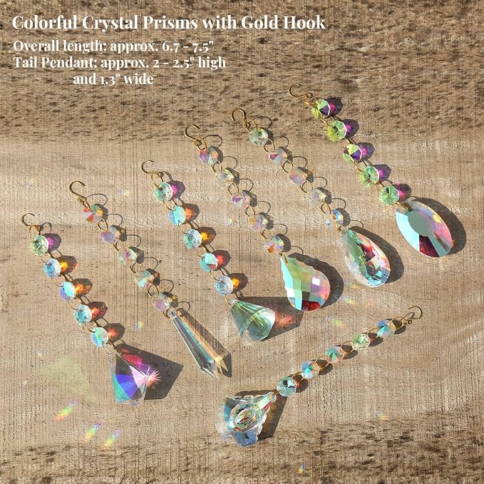 Sun Catchers for Windows Hanging, 7 Pcs Colored Crystals Suncatchers Prisms Glass Pendant Ornament for Chandelier Garden Home Room Decoration