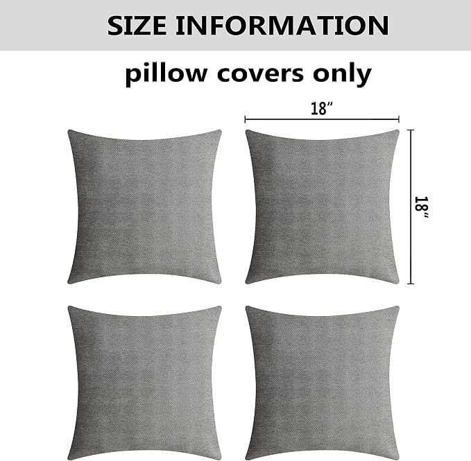 Home Brilliant Outdoor Pillow Covers 18x18 Waterproof Linen Pillow Covers Boho Throw Pillows Covers for Bedroom Sofa Girls Babies, 4 Pieces, 18inches(45x45 cm), Light Gray