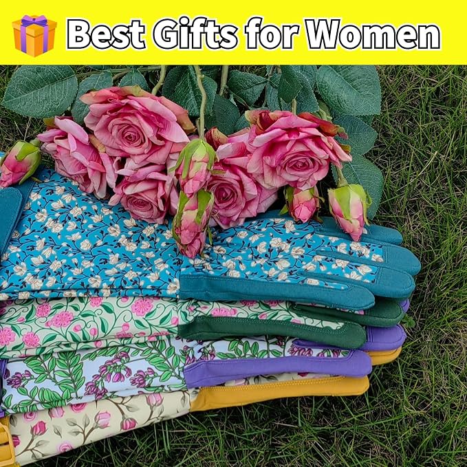 Thornproof Rose&Cactus Gardening Gloves,Gauntlet Garden Glove,Gifts | Canvas,Cute Floral Pattern,Leather Palm,Touchscreen,Durable Material,Garden Gift,Men&Women,Machine Washable,Adjustable Cuff