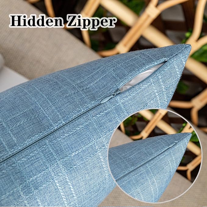 Kevin Textile Outdoor Waterproof 18”x18” Pillow Covers 2 Pack, Light Blue | Water Resistant, Soft Faux Linen-cotton Yarn-dyed Woven Texture Throw Pillow Covers for Tent Patio Garden Couch Sofa