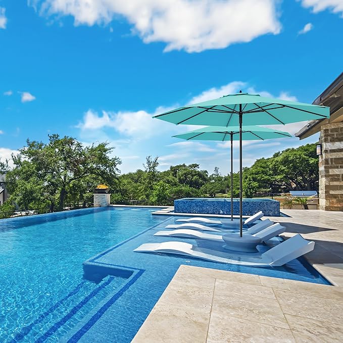 Midtown Umbrellas Push & Pop 9 Ft Patio Umbrellas with Push & Pop Mechanism, 8 Fiberglass Ribs & Sunbrella Fabric – Outdoor Umbrella for Deck, Pool, Cafés and Hotels – Aruba Canopy, Silver Pole