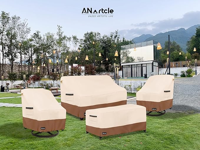 ANartcle Patio Chair Covers,600D Waterproof Heavy Duty Outdoor Lawn Furniture Covers,Patio Swivel Chair Covers for Outdoor Furniture,(35W x 37D x 36H inches) Beige&Brown