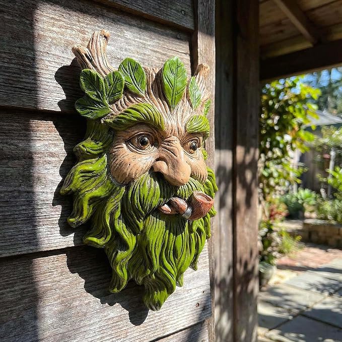 9.9" Whimsical Tree Face Sculpture, Garden Peeker Statue, Outdoor Trunk Tree Huggers Art, Landscape Accent Ornament, Hanging Fairy Elve Figurine for Yard Art, Trees Decor Wall Mounted Statues