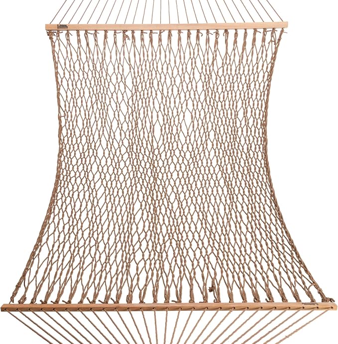 Hatteras Hammocks Executive Antique Brown DuraCord Rope Hammock – 13 ft. x 65 in., 2-Person, 450 lb Capacity, Cumaru Spreader Bar, Zinc-Plated Hardware – Handcrafted in The USA