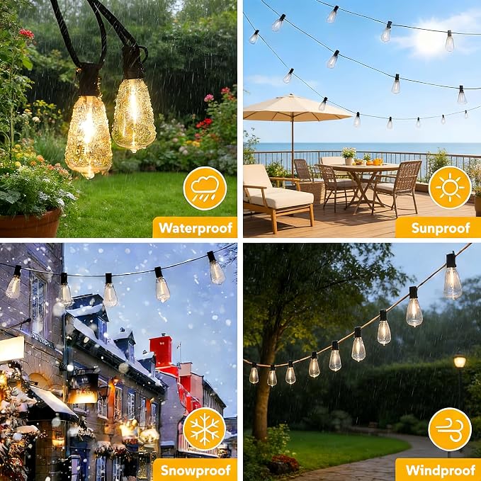 GPATIO Outdoor String Lights, 150FT ST38 Bulbs Shatterproof Patio Lights, Waterproof Dimmable Outside Hanging Light, Connectable LED Outdoor Lights for Backyard, Porch, Party, Garden, Home Decor