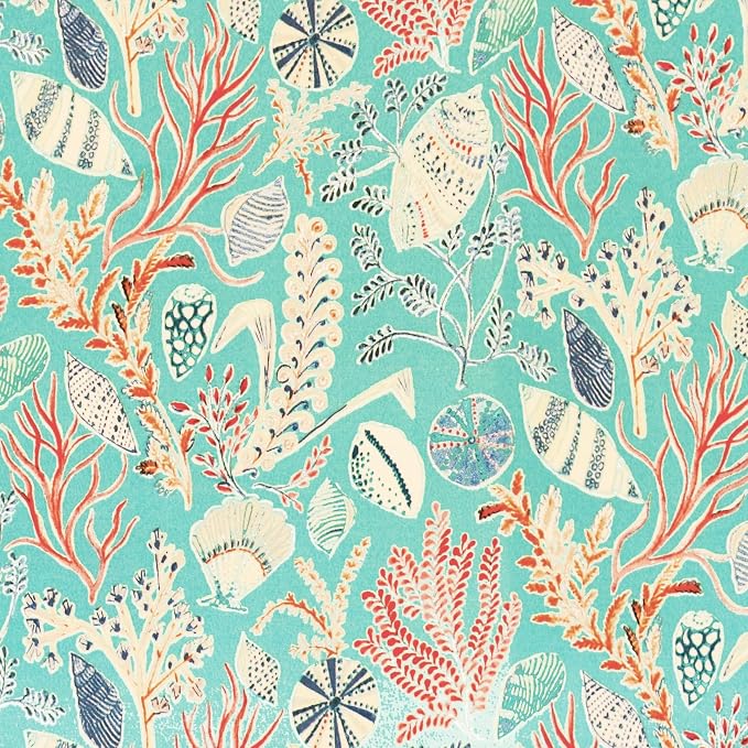 RSH DECOR Set of 2 in Outdoor Lumbar/Rectanglar Decorative Throw Pillows ~ Blue, Peach, White, Cream, Orange, Coral, & Red ~ Ocean Life ~ Coastal ~ Coral Reef
