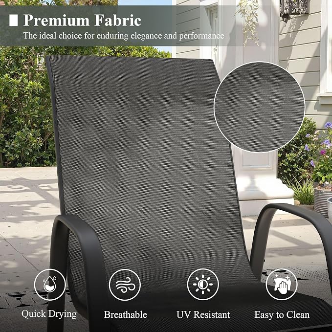 5 Pieces Outdoor Dining Set, 37.8" Square Table with Umbrella Hole & Stackable Patio Dining Chairs, Patio Table and Chairs Set for Deck Garden Porch, Black Chairs & Black Table