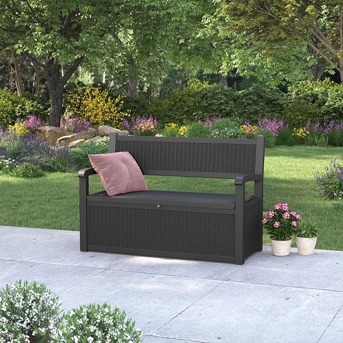 80 Gallon Outdoor Storage Box, Deck Box with Waterproof and UV Resistant, Resin Patio Furniture with Lockable for Garden Tools and Pool Supplies, Black