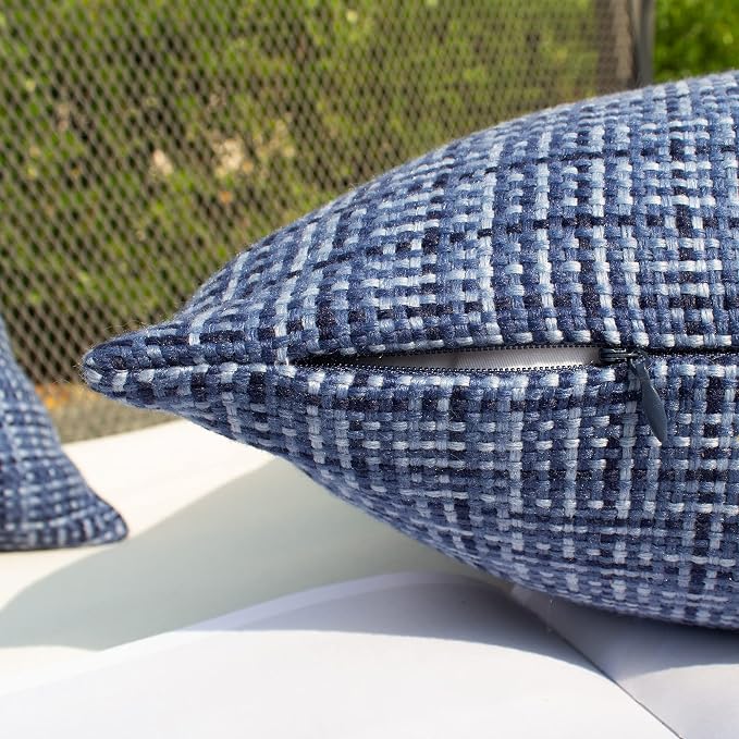 Kevin Textile Outdoor Waterproof 26x26 Inch Pillow Covers 2 Pack, Navy Blue | Water Resistant, Faux Linen Yarn-dyed, Woven Texture Euro Throw Pillow Covers for Tent Patio Garden Couch Sofa
