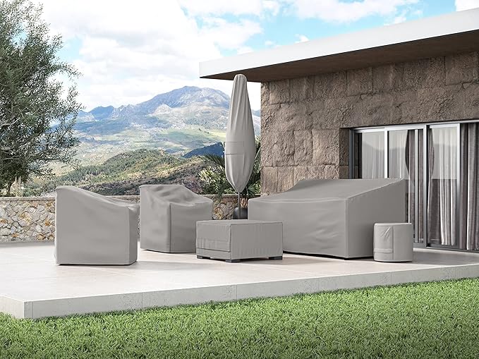 Covermates Ultima Outdoor Chair Cover – All-Weather Water & Rip-Resistant Patio Furniture Protection Heavy-Duty 600D Polyester, Mesh Vents, Buckle Straps & Drawcord, 34W x 40D x 40H, Ripstop Grey