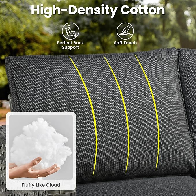 ovios 5 Pieces Patio Furniture Set, Outdoor Wicker Rattan Sofa Couch with Ottomans Comfy Cushions, Modern Conversation Set for Deck Backyard Porch, Black