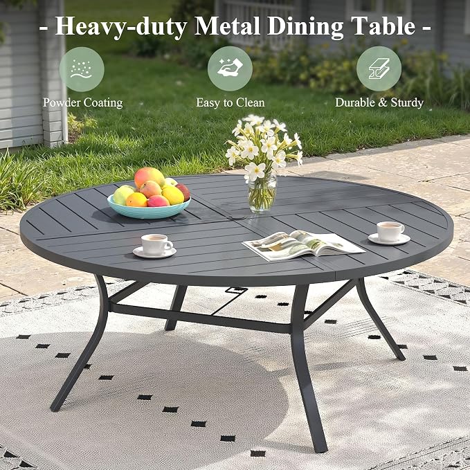 Outdoor Dining Set for 8, 63.1" Outdoor Dining Table with Umbrella Hole and Padded Textilene Patio Swivel Chairs, 9 Pieces Patio Table and Chairs Set for Garden Backyard, Grey and Dark Grey