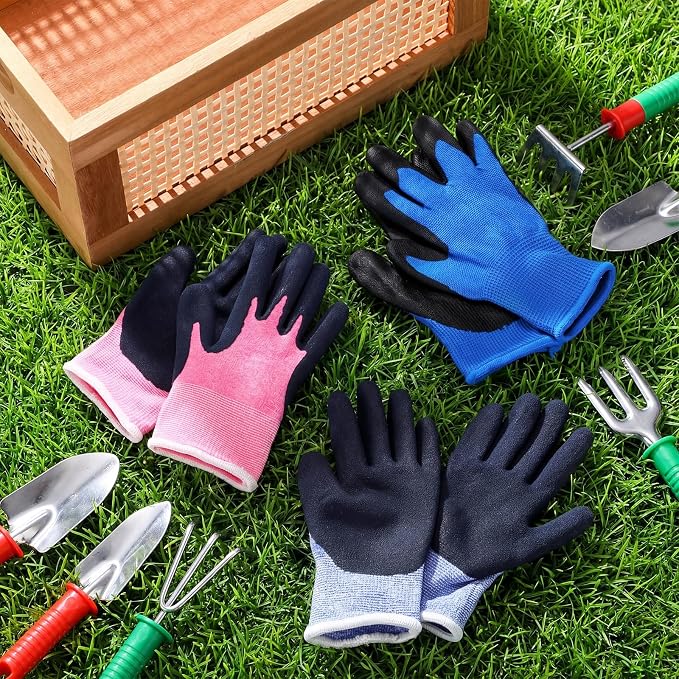 Jeyiour Kids Gardening Gloves Yard Work Gloves Non Slip Children Soft Safety Rubber Coated Mitten for Kids Children