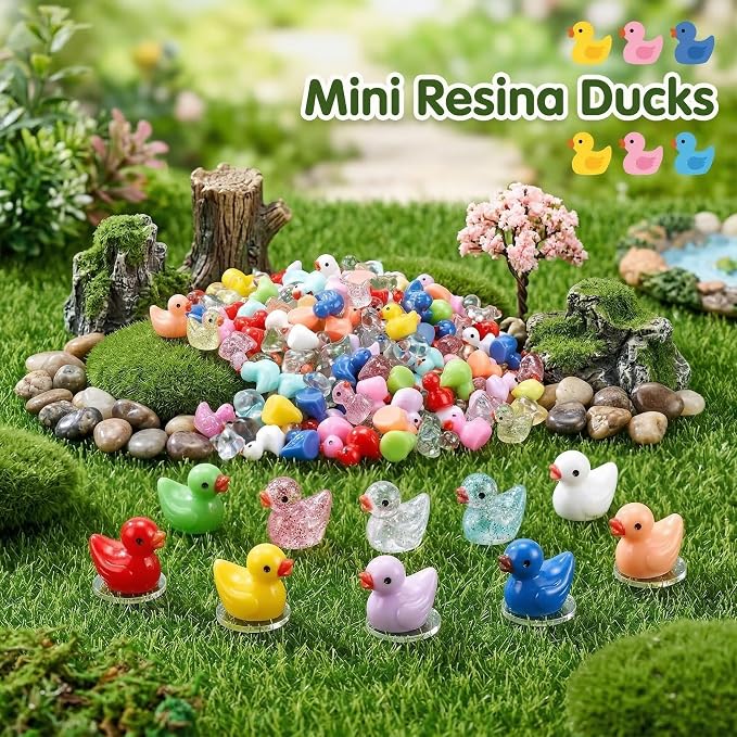 170 Pcs Mini Ducks Tiny Resin Ducks Glitter Little Animals Figurines Bulk for Micro Landscape Aquarium Ornaments Kit Dollhouse Decor Crafts Garden Accessories