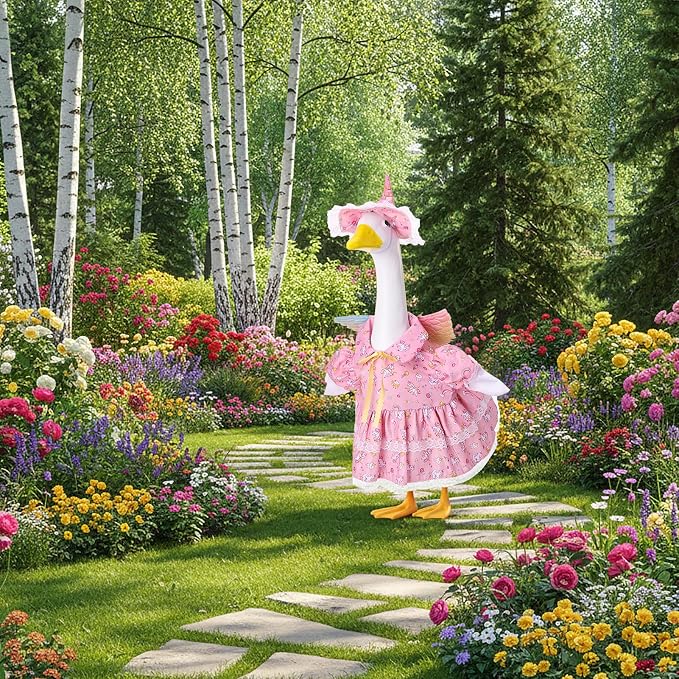 Porch Goose Outfit, 23" Porch Goose Clothes with Strawberry Skirt and Hat for Spring Summer Party Outdoor Patio