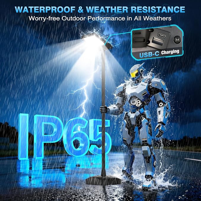 102" Solar Lamp Post Lights with Pole & Water Box Base, Outdoor IP65 Waterproof 3800LM 420 LEDs Solar Street Lights, Metal Flood Motion Sensor Lights for Yard, Garden, Patio, Lawn, Parking Lot