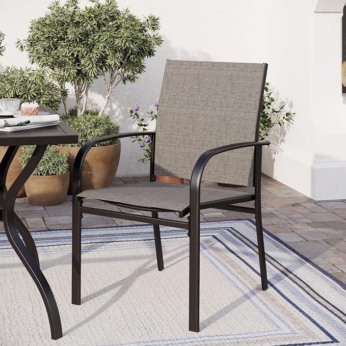 SUNSHINE VALLEY 7 Piece Patio Dining Set for 6, Rectangular Metal Dining Table with Umbrella Hole and 6 Chairs, Outdoor Table and Chairs Set for Lawn Backyard and Deck, Brown