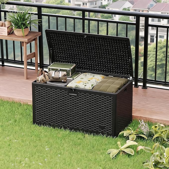 73 Gallon Blow-Molded Outdoor Storage Box – Lockable, Waterproof & UV-Resistant Storage Chest for Patio Cushions, Garden Tools, Pool Accessories & Outdoor Toys, Black