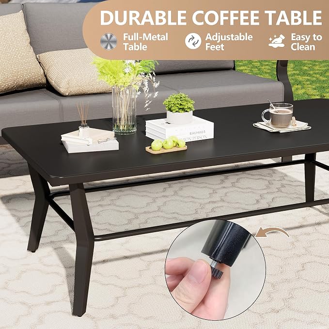 Aluminum Patio Furniture Set with Rectangular Coffee Table, 5 Seats Outdoor Patio Conversation Sets w/5.1" Cushions,Patio Conversation Sets for Garden, Backyard, Porch-Grey