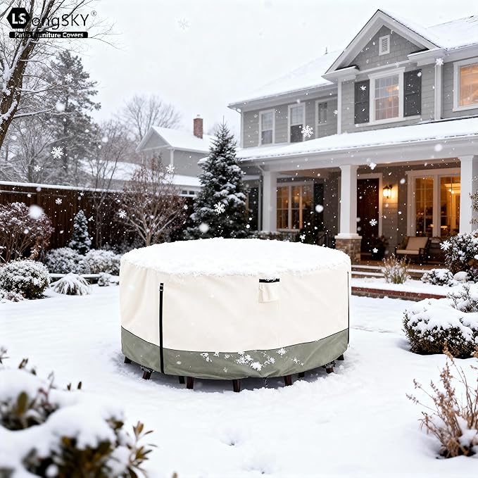42 inch Round Patio Table Cover,600D Heavy Duty Outdoor Furniture Covers Waterproof,Round Patio Table for Patio Furniture Covers,42" Dia x 28" H Beige
