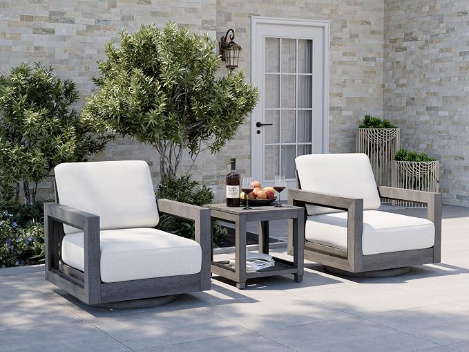 HAPPATIO Extra Large Size Patio Swivel Sofa Chairs Set of 2, Aluminum Modern 360° Swivel Chairs with Thicken Cushions & Widen Armrest, All-Weather Powder-Coated Frame for Porch Balcony Garden (Grey)