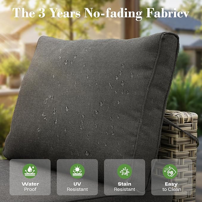 9 Pcs Patio Furniture with Fire Pit Table, Outdoor Rattan Wicker Conversation Set with Glowing Coffee Table, Comfy Sectional Sofa for Porch Balcony Backyard Pool, Black
