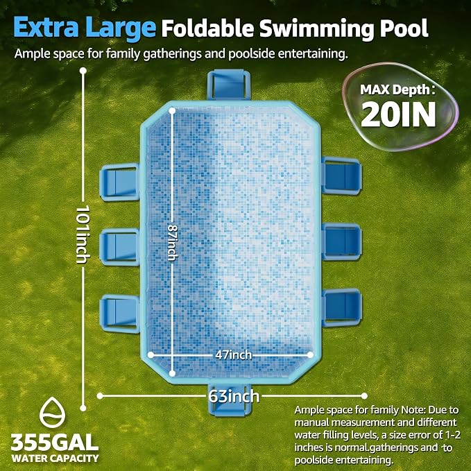 101" Foldable Pool for Kids & Adults,Blue | Non-Inflatable, Metal Frame, Thick PVC Collapsible, Swimming Pool for Kids Family Dogs,Outdoor Summer