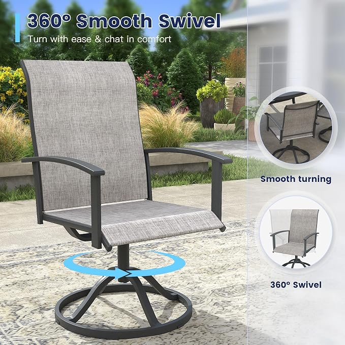 VICLLAX Outdoor Table and Chairs Set for 6, Patio Dining Set of 50 Metal Round Patio Table with Umbrella Hole & 6 Swivel Outdoor Dining Chairs for Backyard Lawn, Grey & Dark Grey