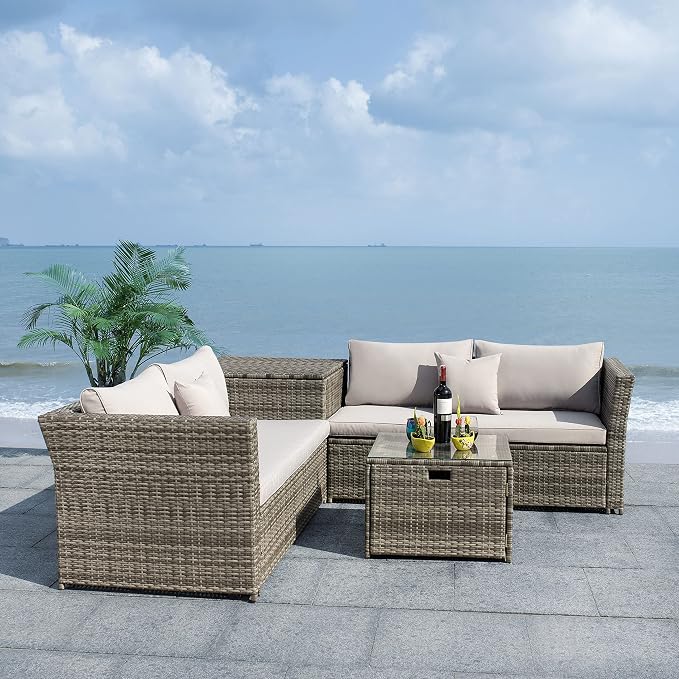 SAFAVIEH Outdoor Collection Helga Grey/Grey Wicker Conversation Patio Set