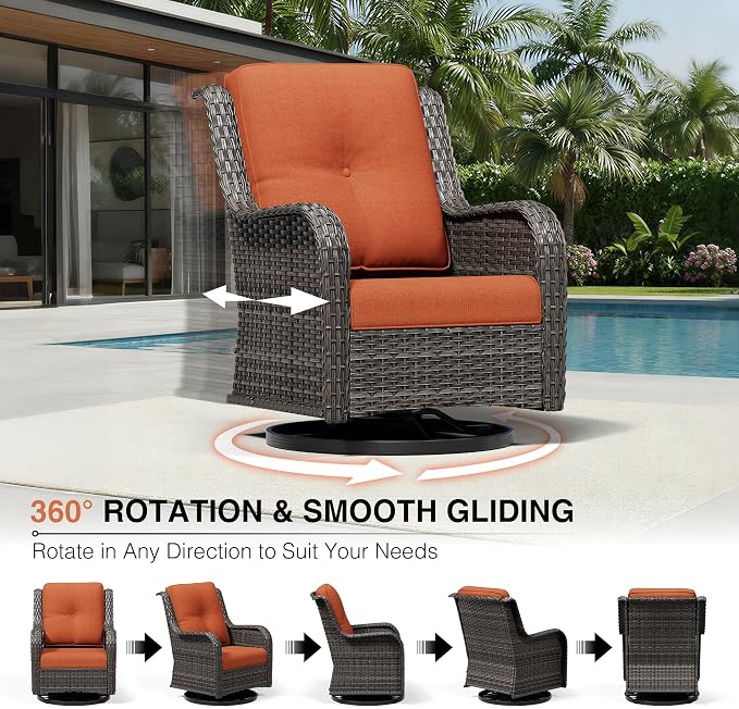 Joyside Outdoor Swivel Rocker Patio Chairs, Wicker Patio Furniture with High Back, Deep Seating, Wide Armrest, Thickened Cushions, Outdoor Rattan Furniture for Deck, Porch Use