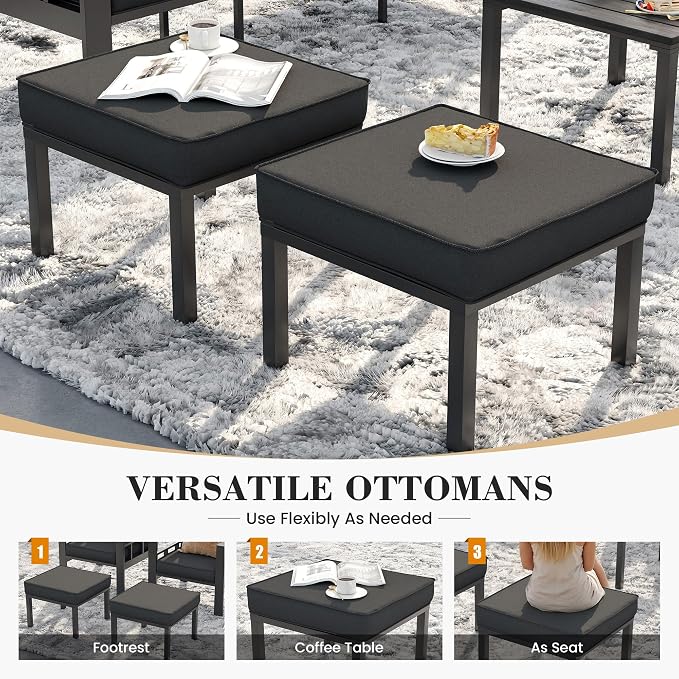 UDPATIO Aluminum Patio Furniture Set with 2 Ottomans, 7 Pieces All-Weather & UV-Resistant Outdoor Furniture for Deck, Backyard, Poolside, Dark Gray