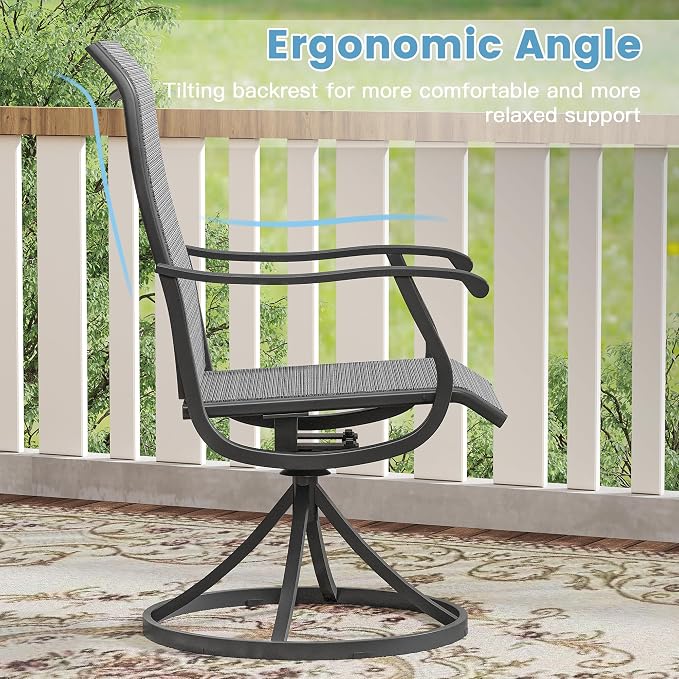 DIFY Outdoor Dining Set for 6, 7 Piece Patio Table and Chairs Set, Swivel Patio Dining Chairs with Dark Grey Textilene & 50" Black Round Metal Dining Table with Umbrella Hole, for Garden Backyard Deck