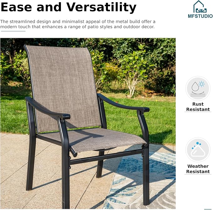 MFSTUDIO 7 Piece Outdoor Dining Set, 54" Round Table & Textilene Chairs | Weather-resistant, 6 person, Breathable & quick-drying Textilene, Metal Frame, Umbrella hole, Outdoor deck backyard