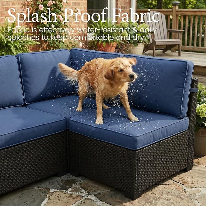 LayinSun 13 Pieces Outdoor Patio Furniture Set with 44" Fire Pit Table Rattan Sectional Sofa Conversation Sets