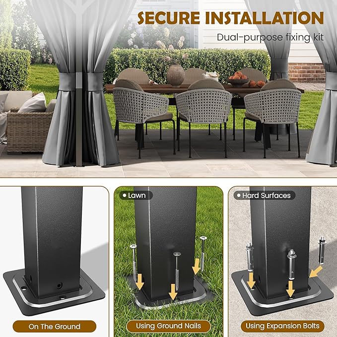 UDPATIO 12'x16' Permanent Hardtop Gazebo with Galvanized Steel Double Roof for Patio Backyard Garden, Curtains and Netting Included, Grey