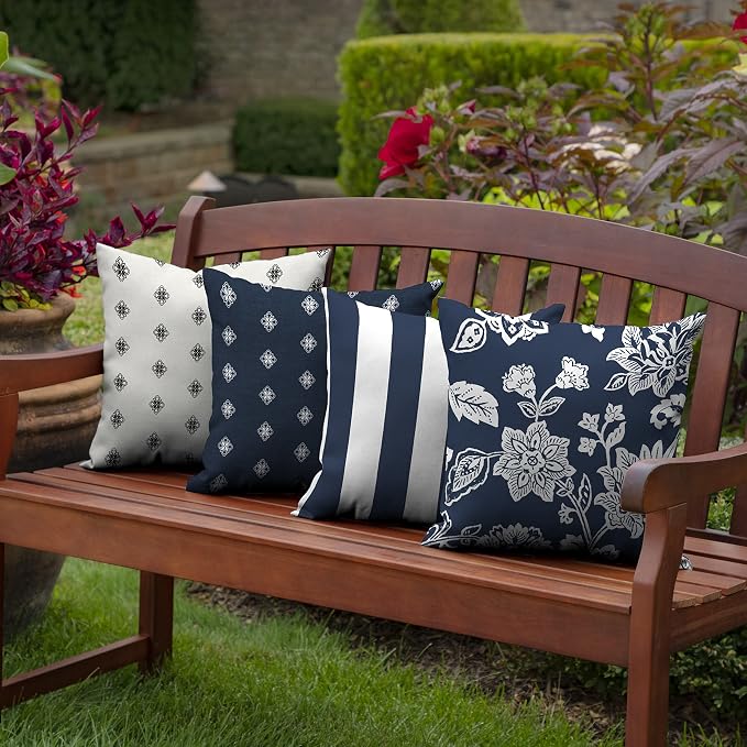 Arden Outdoor Toss Pillow, 16x16, Blue Jacobean | Indoor/Outdoor Décor, Rain-Proof, Fade Resistant, Mold and Mildew Resistant