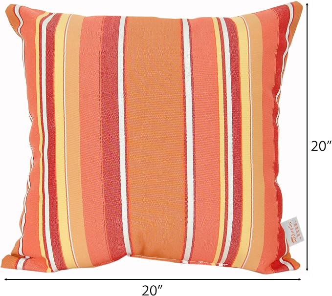 Outdoor/Indoor Sunbrella Throw Pillow Cover Only Square Set of 2 Pieces 20 inch x 20 inch Dolce Mango Stripe - Insert Not Included, Orange