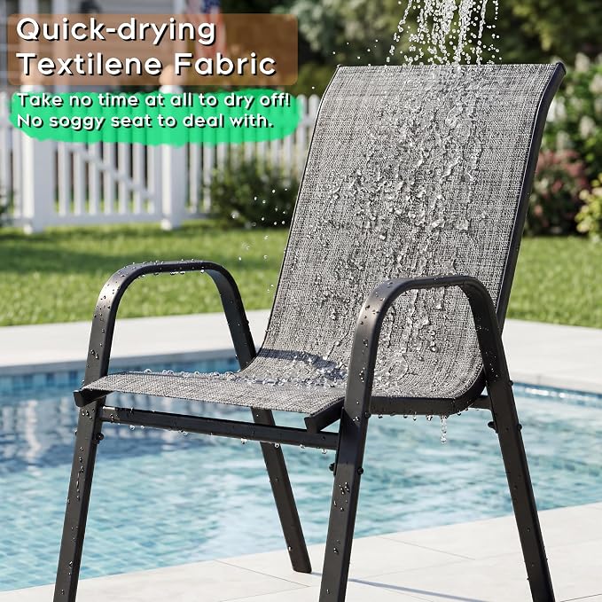 Outdoor Dining Set for 6, Patio Metal Table and Chairs Set with 1.97'' Umbrella Hole, 7pcs Patio Furniture Set 63”x37.8” Dining Table Set with Stackable Chairs for Backyard Pool Deck