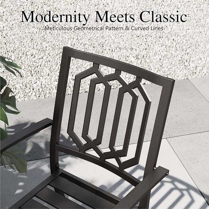 Sophia & William Patio Dining Set for 6 with 13ft Double-Sided Umbrella | 8 Piece Metal Outdoor Table Furniture Set, 6 Outdoor Chairs, 1 Rectangle Dining Table and 1 Large Navy Blue Umbrella